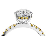 White gold Round Cut Diamond Pave Band Solitaire Ring with Round with Yellow Sapphire side stone and Prong Setting_4