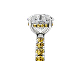 White gold Round Cut Diamond Pave Band Solitaire Ring with Round with Yellow Sapphire side stone and Prong Setting_5