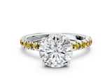 White gold Round Cut Diamond Pave Band Solitaire Ring with Round with Yellow Sapphire side stone and Prong Setting_6