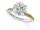 White gold Round Cut Diamond Pave Band Solitaire Ring with Round with Yellow Sapphire side stone and Prong Setting_7