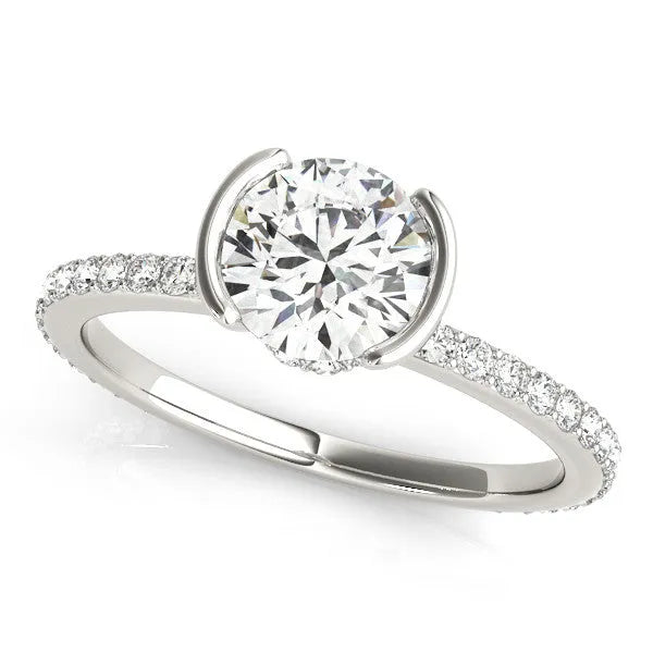 White gold Round Cut Diamond Pave Band Tension Setting Engagement Ring