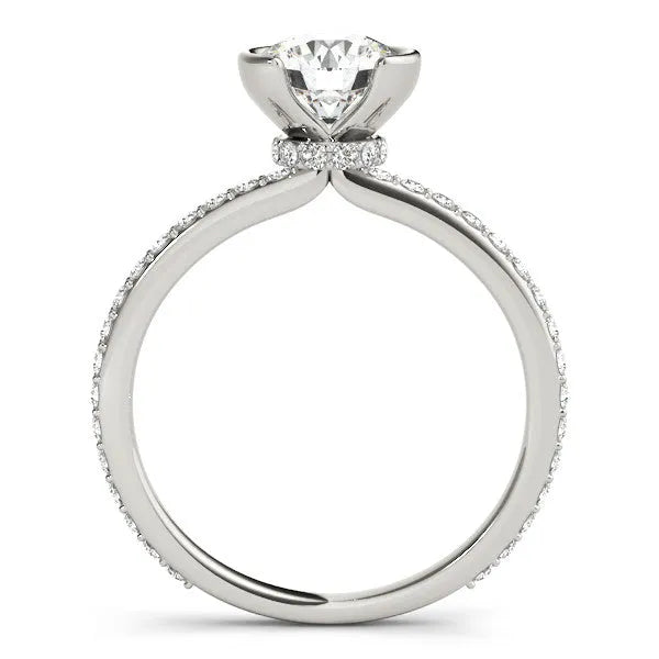 White gold Round Cut Diamond Pave Band Tension Setting Engagement Ring
