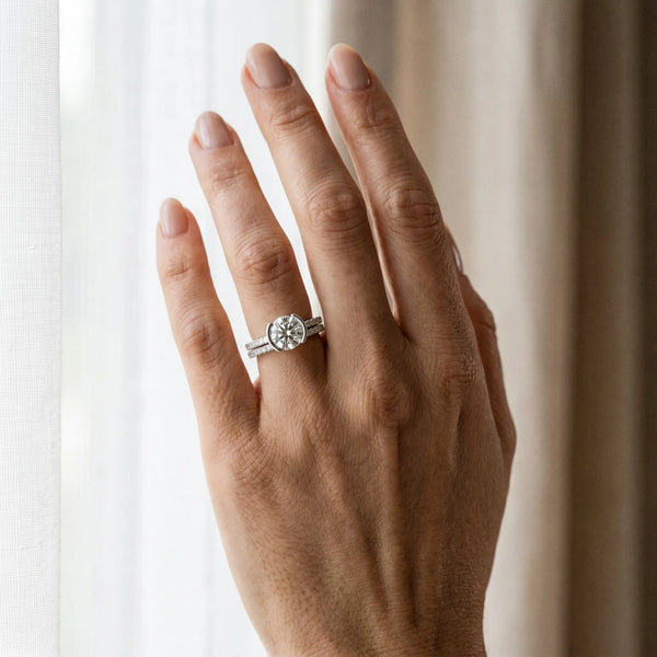 White gold Round Cut Diamond Pave Band Tension Setting Engagement Ring