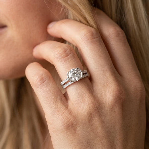 White gold Round Cut Diamond Pave Band Tension Setting Engagement Ring