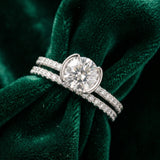 White gold Round Cut Diamond Pave Band Tension Setting Engagement Ring_9