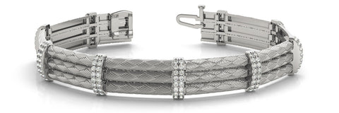 White gold Round Cut Diamond Pave Cuff Bracelet with Braided Cable Band and Four-Prong Setting