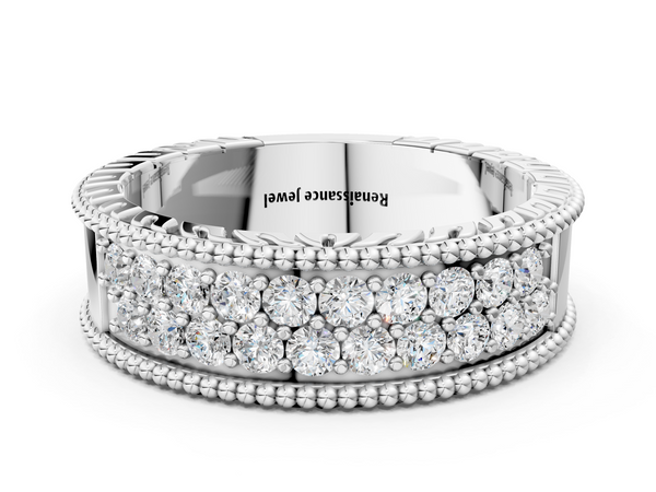 White gold Round Cut Diamond Pave Eternity Band with Bead Prong Setting