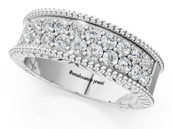 Silver Round Cut Diamond Pave Eternity Band with Bead Prong Setting