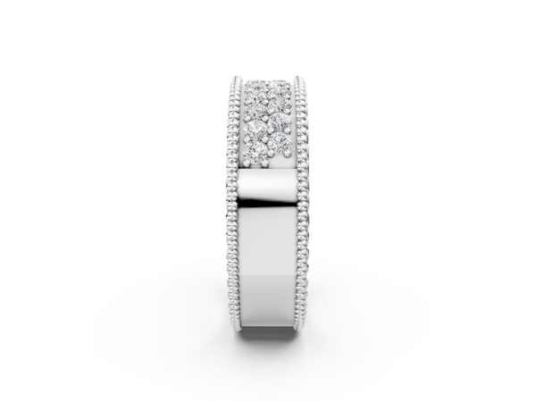 Silver Round Cut Diamond Pave Eternity Band with Bead Prong Setting