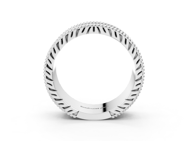 Platinum Round Cut Diamond Pave Eternity Band with Bead Prong Setting