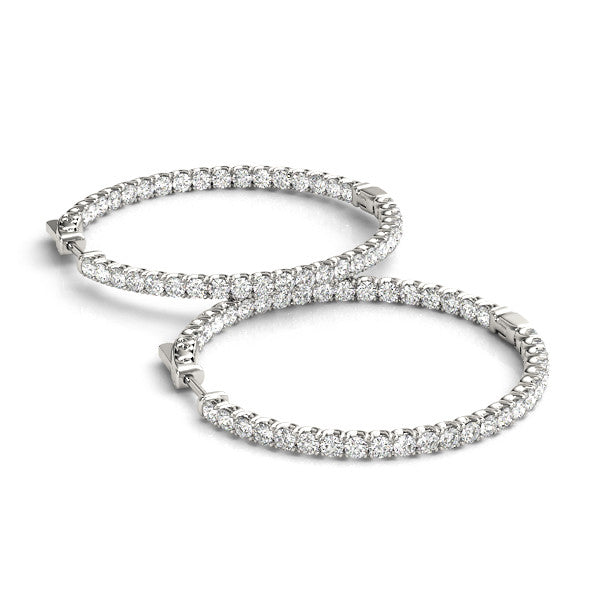 White gold Round Cut Diamond Pave Hoop Earrings with Shared Prong Setting
