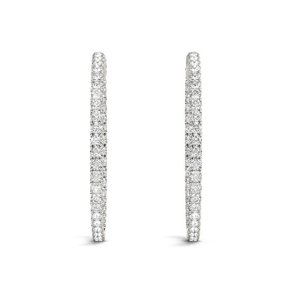 White gold Round Cut Diamond Pave Hoop Earrings with Shared Prong Setting