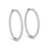 White gold Round Cut Diamond Pave Hoop Earrings with Shared Prong Setting