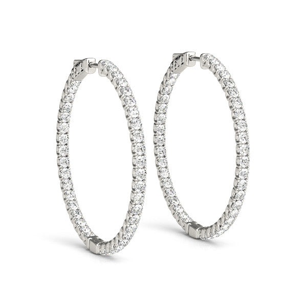 White gold Round Cut Diamond Pave Hoop Earrings with Shared Prong Setting