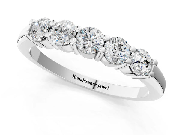 Platinum Round Cut Diamond Prong Set Half-Eternity Band