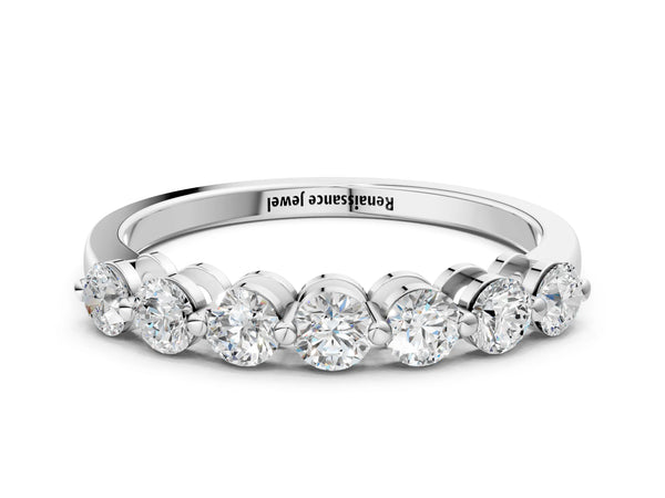 Silver Round Cut Diamond Prong Set Half Eternity Band