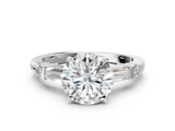 White gold Round Cut Diamond Ring with Baguette Side Stones, Channel Set Band, and Four-Prong Setting_23