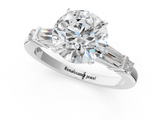 White gold Round Cut Diamond Ring with Baguette Side Stones, Channel Set Band, and Four-Prong Setting_24