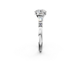 White gold Round Cut Diamond Ring with Baguette Side Stones, Channel Set Band, and Four-Prong Setting_25