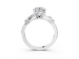 White gold Round Cut Diamond Ring with Baguette Side Stones, Channel Set Band, and Four-Prong Setting_26