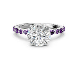 White gold Round Cut Diamond Ring with Marquise and Round with Amethyst side stone Side Stones and Four-Prong Setting_24