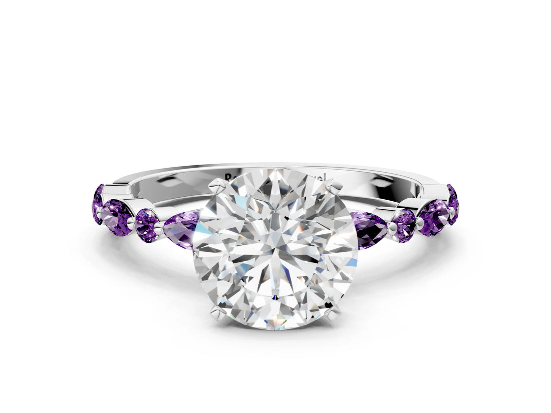 White gold Round Cut Diamond Ring with Marquise and Round with Amethyst side stone Side Stones and Four-Prong Setting_24
