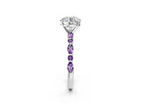 White gold Round Cut Diamond Ring with Marquise and Round with Amethyst side stone Side Stones and Four-Prong Setting_26