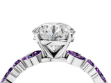 White gold Round Cut Diamond Ring with Marquise and Round with Amethyst side stone Side Stones and Four-Prong Setting_28