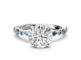 White gold Round Cut Diamond Ring with Marquise and Round with Aquamarine side stone Side Stones and Four-Prong Setting_24