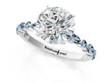 White gold Round Cut Diamond Ring with Marquise and Round with Aquamarine side stone Side Stones and Four-Prong Setting_25