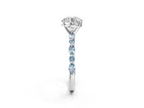 White gold Round Cut Diamond Ring with Marquise and Round with Aquamarine side stone Side Stones and Four-Prong Setting_26