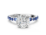 White gold Round Cut Diamond Ring with Marquise and Round with Blue Sapphire side stone Side Stones and Four-Prong Setting_60