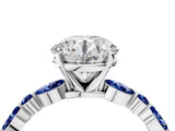 White gold Round Cut Diamond Ring with Marquise and Round with Blue Sapphire side stone Side Stones and Four-Prong Setting_64