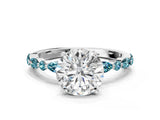 White gold Round Cut Diamond Ring with Marquise and Round with Blue Topaz side stone Side Stones and Four-Prong Setting_36
