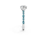 White gold Round Cut Diamond Ring with Marquise and Round with Blue Topaz side stone Side Stones and Four-Prong Setting_38