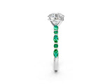 White gold Round Cut Diamond Ring with Marquise and Round with Emerald side stone Side Stones and Four-Prong Setting_62