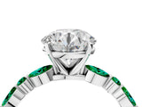 White gold Round Cut Diamond Ring with Marquise and Round with Emerald side stone Side Stones and Four-Prong Setting_64