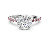 White gold Round Cut Diamond Ring with Marquise and Round with Morganite side stone Side Stones and Four-Prong Setting_12