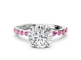 White gold Round Cut Diamond Ring with Marquise and Round with Pink Sapphire side stone Side Stones and Four-Prong Setting_12