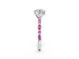 White gold Round Cut Diamond Ring with Marquise and Round with Pink Sapphire side stone Side Stones and Four-Prong Setting_14