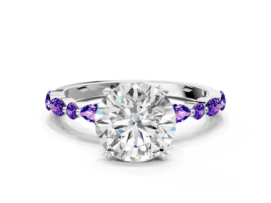 White gold Round Cut Diamond Ring with Marquise and Round with Tanzanite side stone Side Stones and Four-Prong Setting_198