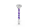 White gold Round Cut Diamond Ring with Marquise and Round with Tanzanite side stone Side Stones and Four-Prong Setting_200
