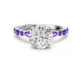White gold Round Cut Diamond Ring with Marquise and Round with Tanzanite side stone Side Stones and Four-Prong Setting_201