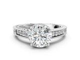 White gold Round Cut Diamond Ring with Milgrain Pavé Band and Four-Prong Setting_38