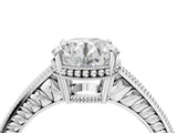 White gold Round Cut Diamond Ring with Milgrain Pavé Band and Four-Prong Setting_42