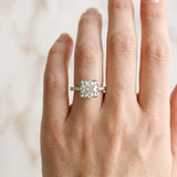 White gold Round Cut Diamond Ring with Pavé Band and Floral Prong Setting_66