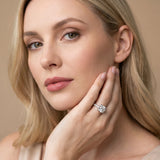 White gold Round Cut Diamond Ring with Pavé Band and Floral Prong Setting_67