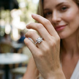 White gold Round Cut Diamond Ring with Pavé Band and Floral Prong Setting_68
