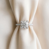 White gold Round Cut Diamond Ring with Pavé Band and Floral Prong Setting_69
