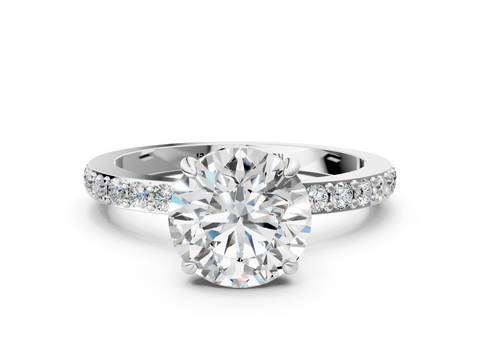 White gold Round Cut Diamond Ring with Pavé Band and Four-Prong Setting_93